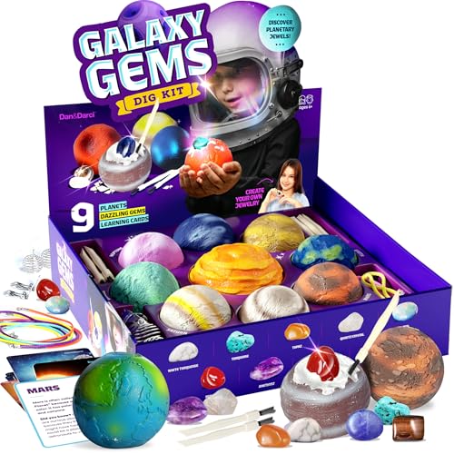 Galaxy Gem Dig Kit für Kinder – Edelsteine Graben Science Kits für Kinder im Alter von 6–7, 6–8, 8–10 – Geschenke für 6, 7, 8, 9, 10, 11 Jahre alte Jungen und Mädchen – Planeten-Weltraumspielzeug für von Dan&Darci