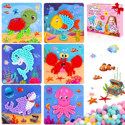 Dancial Mädchen Geschenke DIY Spielzeug Set 6PCS, Pom Pom Handwerk & Kunst Kits Meer Tiere Handwerk Geschenke für Mädchen Alter 2 3 4 5 6, Geburtstag Weihnachten Geschenke für Mädchen 3-8 von Dancial