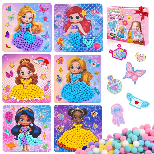 Dancial Mädchen Geschenke DIY Spielzeug Set 6PCS, Pom Pom Handwerk & Kunst Kits Prinzessin Handwerk Geschenke für Mädchen Alter 2 3 4 5 6, Geburtstag Weihnachten Geschenke für Mädchen 3-8 von Dancial