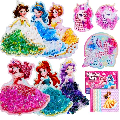 Dancial Prinzessin Bastelset für Kinder Prinzessin Handmalerei Mädchen Poke Art DIY Toys Kreativsets zum Basteln mit Pailletten für Kinder Mädchen Weihnachten Geburtstagsgeschenk von Dancial