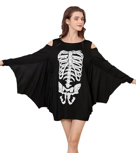 Dancinova Damen Halloween Kleid Fledermaus Cosplay Kostüm Skelett Knochen Kostüm M von Dancinova