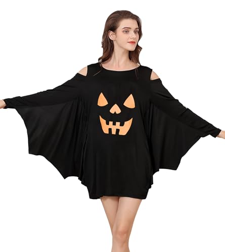 Dancinova Halloween Kostüm Damen Gruselig Knochen Halloween Kleider Kürbis Kleid XL von Dancinova