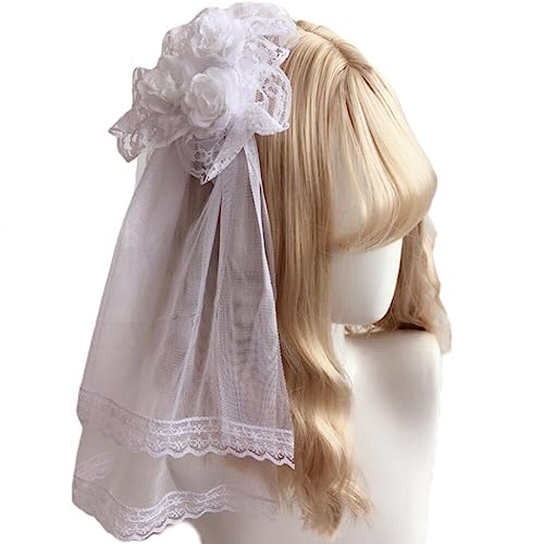 Danlai Lolita Gothic Kopfschmuck Spitze Schleier Kopfbedeckung Rose Side Clip Barrette Halloween Cosplay Accessoires Party Kopfbedeckung von Danlai