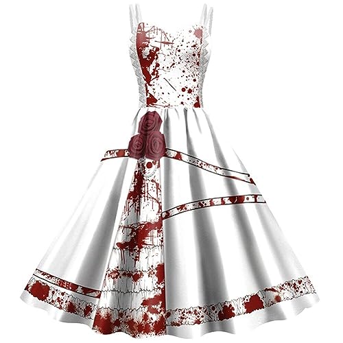 Frauen Halloween Blutbeflecktes Kleid Gothic Draped Bodycon Ärmellose Kleid Halloween Kostümkostüm von Danlai