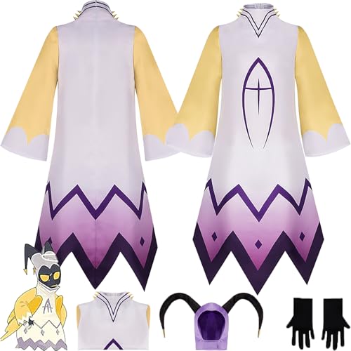 Daotutu Adam Hazbin Hotel Cosplay Kostüm mit Hut für Männer Charakter Alastor Gelb Uniform Erwachsene Overall Hut Komplettset Jacke Dress Up Anzug Outfits Halloween Karneval Party Geschenke (2XL) von Daotutu