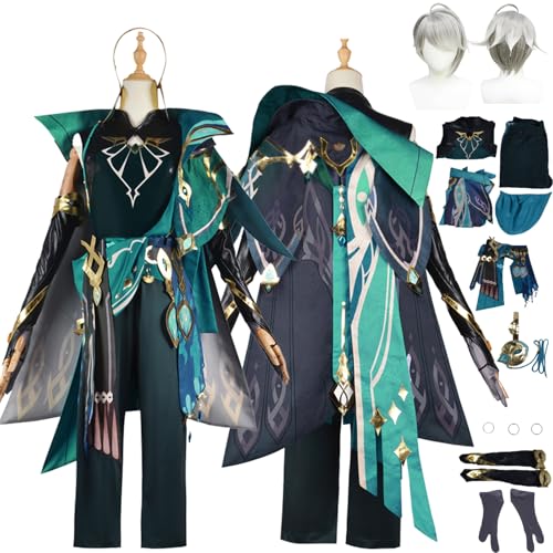 Daotutu Al-haitham-Cosplay für Genshin Impact Cosplay mit Perücke Kostüm Outfit Upgraded Edition Anime Rolle Scaramouche Wanderer Tartaglia Gaming Xiao Zhongli Cosplay Uniform Halloween Set von Daotutu