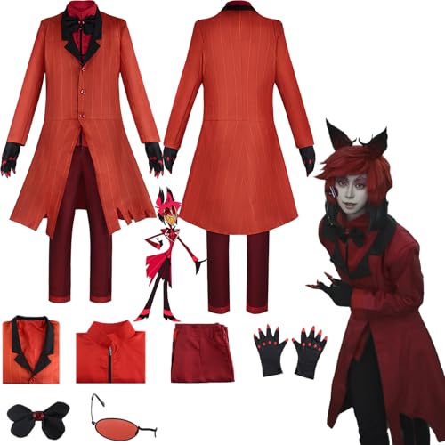 Daotutu Alastor Hazbin Hotel Cosplay Kostüm für Männer Charakter Adam Rot Uniform Erwachsene Glasses Mantel Futter Komplettset Jacke Dress Up Anzug Outfits Halloween Karneval Party Geschenke (L) von Daotutu