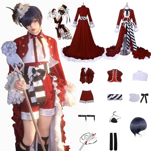 Daotutu Anime Black Butler Cosplay Kostüm Outfit Rolle Ciel Phantomhive Tea Cup Uniform Komplettset Set Halloween Karneval Party Dress Up Anzug mit Perücke Stirnband für Unisex (2XL) von Daotutu