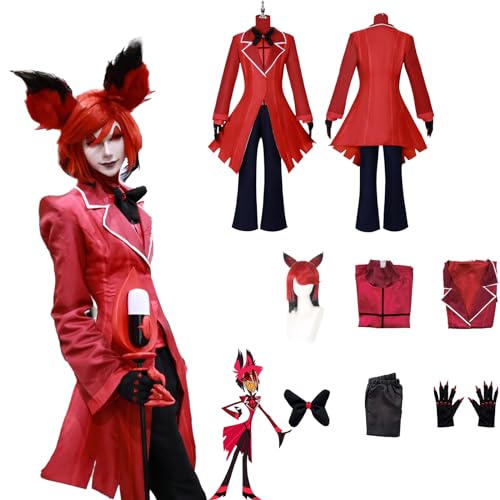 Daotutu Anime Hazbin Hotel Cosplay Kostüm Outfit Rolle Alastor Uniform Komplettset Set Halloween Karneval Party Dress Up Anzug mit Perücke (2XL) von Daotutu