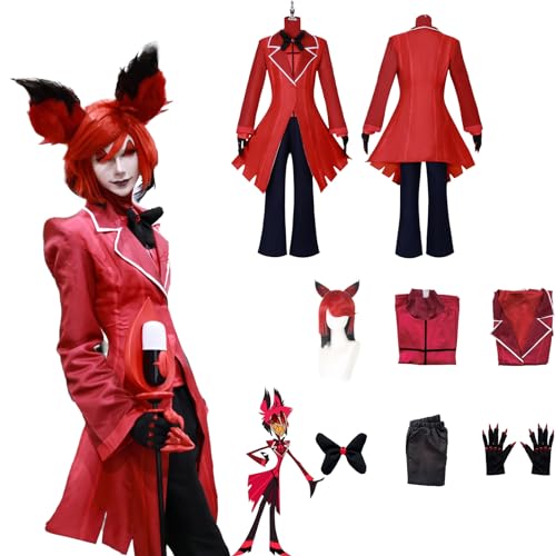 Daotutu Anime Hazbin Hotel Cosplay Kostüm Outfit Rolle Alastor Uniform Komplettset Set Halloween Karneval Party Dress Up Anzug mit Perücke (L) von Daotutu