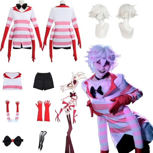 Daotutu Anime Hazbin Hotel Cosplay Kostüm Outfit Rolle Angel Dust Uniform Komplettset Set Halloween Karneval Party Dress Up Anzug mit Wig (3XL) von Daotutu