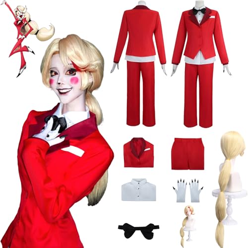 Daotutu Anime Hazbin Hotel Cosplay Kostüm Outfit Rolle Charlie Morningstar Uniform Komplettset Set Halloween Karneval Party Dress Up Anzug mit Wig (2XL) von Daotutu