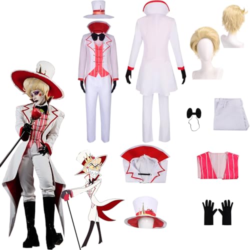 Daotutu Anime Hazbin Hotel Cosplay Kostüm Outfit Rolle Lucifer Morningstar Cosplay Uniform Komplettset Set Halloween Karneval Party Dress Up Anzug mit Perücke Hut (2XL) von Daotutu