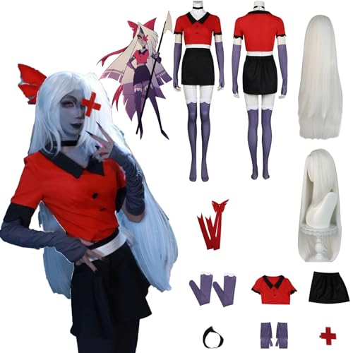 Daotutu Anime Hazbin Hotel Cosplay Kostüm Outfit Rolle Vaggie Uniform Komplettset Set Halloween Karneval Party Dress Up Anzug mit Wig (2XL) von Daotutu