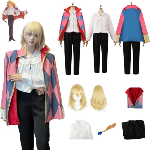 Daotutu Anime Howl's Moving Castle Cosplay Kostüm Outfit Rolle Howl Uniform Komplettset Set Halloween Karneval Party Dress Up Anzug mit Perücke für Unisex (2XL) von Daotutu