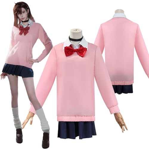 Daotutu Anime Momo Ayase Cosplay Kostüm für Dandadan Cosplay Outfit Rollenspiel Uniform Rolle Aira Shiratori Rosa Mantel Rock Hemd Komplettes Set Halloween Dress Up Anzug für Frauen Mädchen von Daotutu