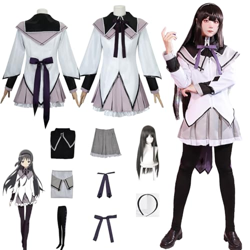 Daotutu Anime Puella Magi Madoka Magica Cosplay Kostüm Outfit Rolle Akemi Homura Uniform Komplettset Set Halloween Karneval Party Dress Up Anzug mit Perücke für Frauen Mädchen (S) von Daotutu