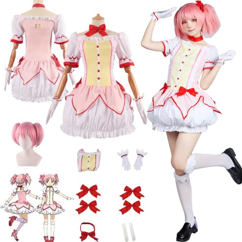 Daotutu Anime Puella Magi Madoka Magica Cosplay Kostüm Outfit Rolle Kaname Madoka Uniform Komplettset Set Halloween Karneval Party Dress Up Anzug mit Perücke für Frauen Mädchen (2XL) von Daotutu