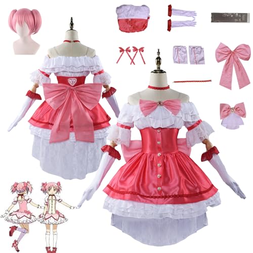 Daotutu Anime Puella Magi Madoka Magica Cosplay Kostüm Outfit Rolle Kaname Madoka Uniform Komplettset Set Halloween Karneval Party Dress Up Anzug mit Perücke für Frauen Mädchen (S) von Daotutu