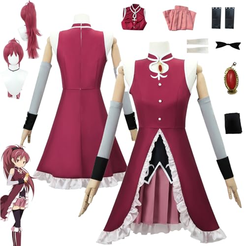 Daotutu Anime Puella Magi Madoka Magica Cosplay Kostüm Outfit Rolle Sakura Kyouko Uniform Komplettset Set Halloween Karneval Party Dress Up Anzug mit Perücke für Frauen Mädchen (3XL) von Daotutu