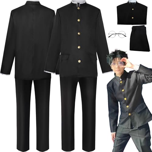 Daotutu Anime Takakura Ken Cosplay Kostüm für Dandadan Cosplay Outfit Rollenspiel Uniform Rolle Aira Shiratori Schwarz Mantel Hose Brille Komplettes Set Halloween Dress Up Anzug für Männer von Daotutu