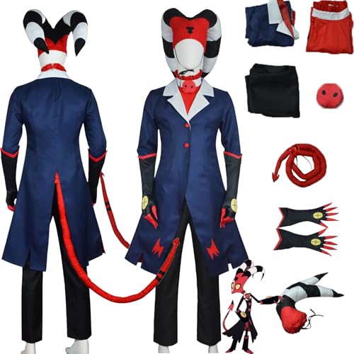 Daotutu Blitzo Hazbin Hotel Cosplay Kostüm für Männer Charakter Lucifer Blau Uniform Erwachsene Schwanz Hose Komplettset Jacke Dress Up Anzug Outfits Halloween Karneval Party Geschenke (2XL) von Daotutu