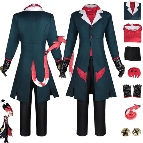 Daotutu Blitzo Hazbin Hotel Cosplay Kostüm mit Schwanz für Männer Charakter Lucifer Blau Uniform Erwachsene Mantel Komplettset Jacke Dress Up Anzug Outfits Halloween Karneval Party Geschenke (2XL) von Daotutu