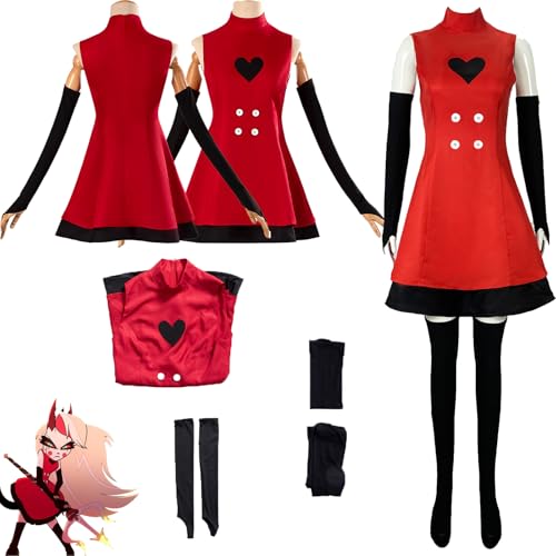 Daotutu Charlie Morningstar Hazbin Hotel Cosplay Kostüm für Frauen Charakter Vaggie Rot Uniform Erwachsene Kleid Ärmel Komplettset Jacke Dress Up Anzug Outfits Halloween Karneval Party (L) von Daotutu