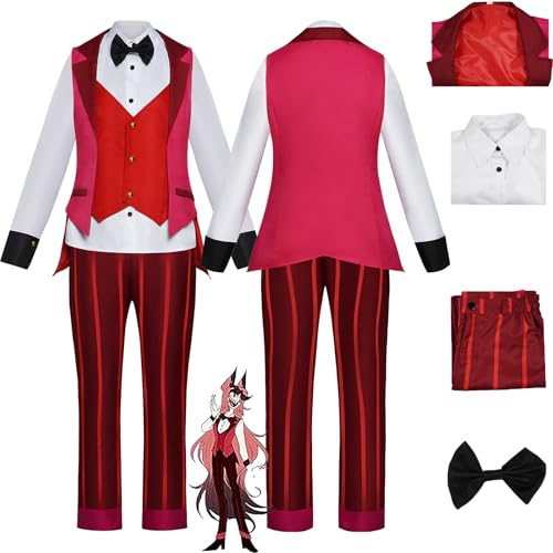 Daotutu Elizabeth Hazbin Hotel Cosplay Kostüm für Frauen Charakter Charlie Morningstar Rot Uniform Erwachsene Weste Fliege Hemd Komplettset Jacke Dress Up Anzug Outfits Halloween Karneval Party (L) von Daotutu