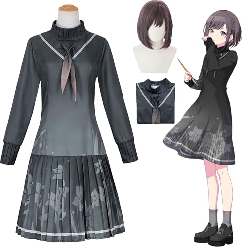 Daotutu Ena Shinonome Project Sekai Colourful Stage Cosplay Perücke Kostüm Outfit für Frauen Mädchen Anime Charakter Asahina Mafuyu Grau Kleid Uniform Set Halloween Karneval Party Dress Up Anzug (S) von Daotutu