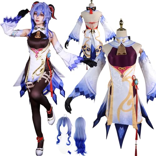 Daotutu Ganyu Cosplay für Genshin Impact Cosplay mit Perücke Kostüm Outfit Upgraded Edition Anime Rolle Raiden Shogun Yoimiya Hutao Kamisato Ayaka Klee Navia Furina Cosplay Uniform Halloween Set von Daotutu