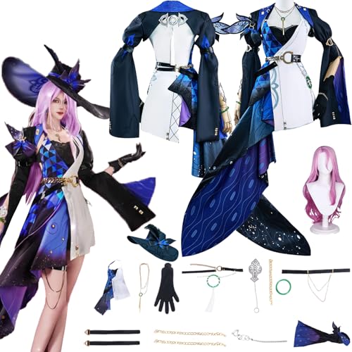 Daotutu Honkai Star Rail Jade Cosplay Kostüm mit Perücke für Frauen Charakter March 7th Blau Uniform Erwachsene Komplettset Jacke Dress Up Anzug Outfits Halloween Karneval Party Geschenke (2XL) von Daotutu