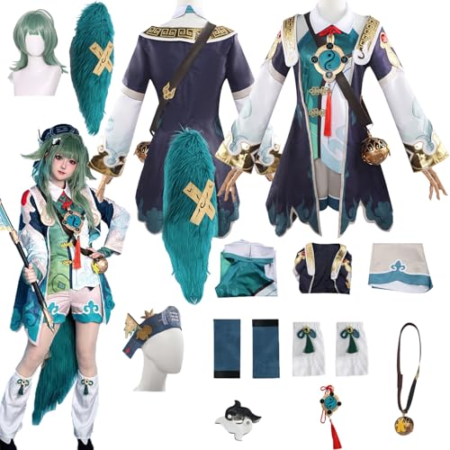 Daotutu HuoHuo Honkai Star Rail Cosplay Kostüm mit Perücke für Frauen Charakter Firefly Grün Uniform Erwachsene Komplettset Jacke Dress Up Anzug Outfits Halloween Karneval Party Geschenke (2XL) von Daotutu