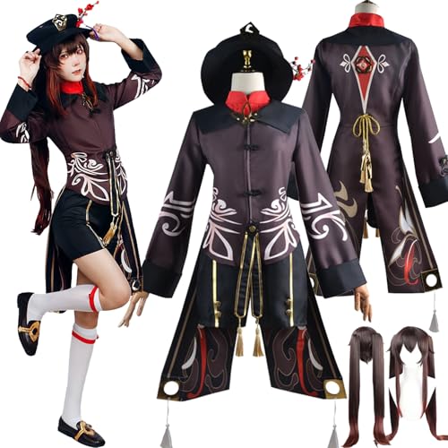 Daotutu Hutao Cosplay für Genshin Impact Cosplay mit Perücke Kostüm Outfit Upgraded Edition Anime Rolle Raiden Shogun Yoimiya Hutao Klee Raiden Shogun Furina Cosplay Uniform Halloween Set von Daotutu