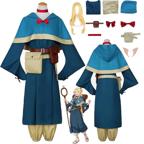 Daotutu Marcille Donato Delicious in Dungeon Cosplay Perücke Kostüm Outfit für Frauen Mädchen Anime Charakter Laios Touden Blau Jacke Uniform Set Halloween Karneval Party Dress Up Anzug (S) von Daotutu