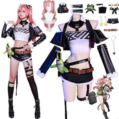 Daotutu Nicole Demara Zenless Zone Zero Cosplay Kostüm Perücke für Frauen Charakter Hoshimi Miyabi Uniform Erwachsene Komplettset Jacke Dress Up Anzug Outfits Halloween Karneval Party Geschenke (S) von Daotutu