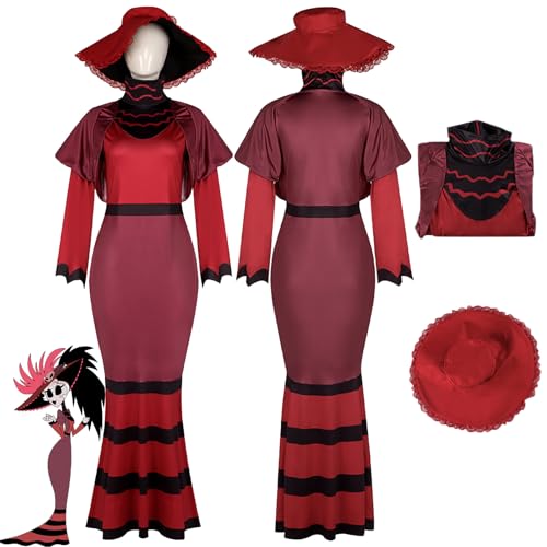 Daotutu Rosie Hazbin Hotel Cosplay Kostüm mit Hut für Frauen Anime Charakter Charlie Morningstar Rot Uniform Erwachsene Kleid Komplettset Jacke Dress Up Anzug Outfits Halloween Karneval Party (3XL) von Daotutu