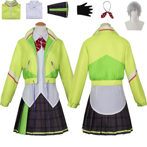 Daotutu Shiho Hinomori Project Sekai Colourful Stage Cosplay Perücke Kostüm Outfit für Frauen Mädchen Anime Charakter Nene Kusanagi Grün Uniform Komplettes Set Halloween Karneval Party Dress Up (XL) von Daotutu