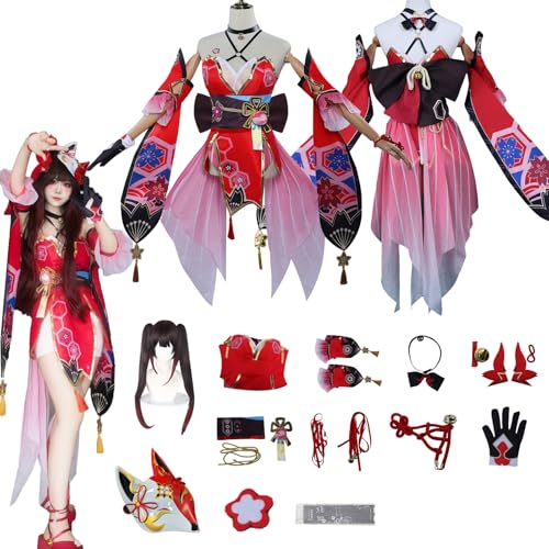 Daotutu Sparkle Honkai Star Rail Cosplay Kostüm mit Perücke Maske für Frauen Charakter Robin Rot Uniform Erwachsene Komplettset Jacke Dress Up Anzug Outfits Halloween Karneval Party Geschenke (XL) von Daotutu