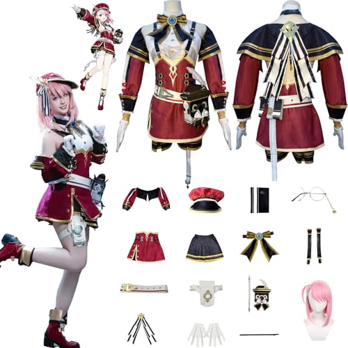 Daotutu Spiel Genshin Impact Cosplay Kostüm Outfit Rolle Charlotte Cosplay Uniform Komplettset Set Halloween Karneval Party Dress Up Anzug mit Perücke (2XL) von Daotutu