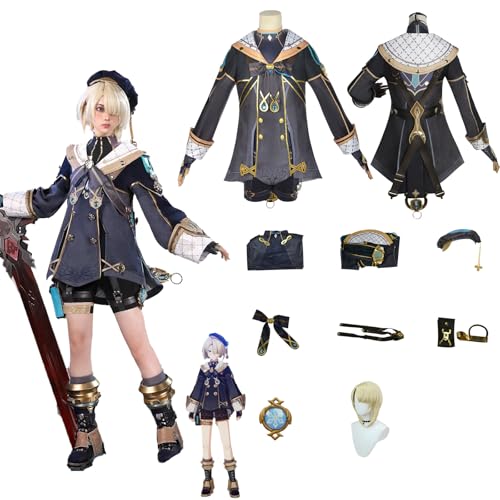 Daotutu Spiel Genshin Impact Cosplay Kostüm Outfit Rolle Freminet Cosplay Uniform Komplettset Set Halloween Karneval Party Dress Up Anzug mit Perücke (2XL) von Daotutu