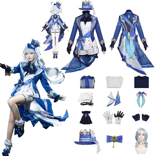 Daotutu Spiel Genshin Impact Cosplay Kostüm Outfit Rolle Furina Cosplay Uniform Komplettset Set Halloween Karneval Party Dress Up Anzug mit Perücke (2XL) von Daotutu