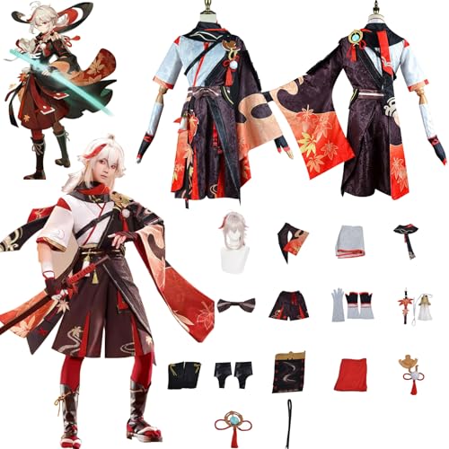 Daotutu Spiel Genshin Impact Cosplay Kostüm Outfit Rolle Kaedehara Cosplay Uniform Komplettset Set Halloween Karneval Party Dress Up Anzug mit Perücke (M) von Daotutu