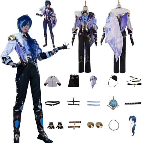 Daotutu Spiel Genshin Impact Cosplay Kostüm Outfit Rolle Kaeya Cosplay Uniform Komplettset Set Halloween Karneval Party Dress Up Anzug mit Perücke (2XL) von Daotutu