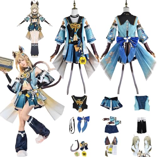 Daotutu Spiel Genshin Impact Cosplay Kostüm Outfit Rolle Kirara Cosplay Uniform Komplettset Set Halloween Karneval Party Dress Up Anzug mit Perücke (L) von Daotutu