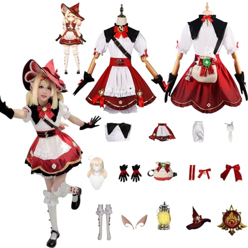 Daotutu Spiel Genshin Impact Cosplay Kostüm Outfit Rolle Klee Cosplay Uniform Komplettset Set Halloween Karneval Party Dress Up Anzug mit Perücke (2XL) von Daotutu