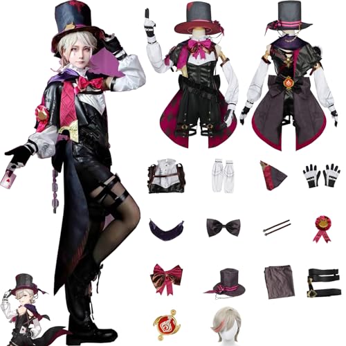 Daotutu Spiel Genshin Impact Cosplay Kostüm Outfit Rolle Lyney Cosplay Uniform Komplettset Set Halloween Karneval Party Dress Up Anzug mit Perücke (2XL) von Daotutu