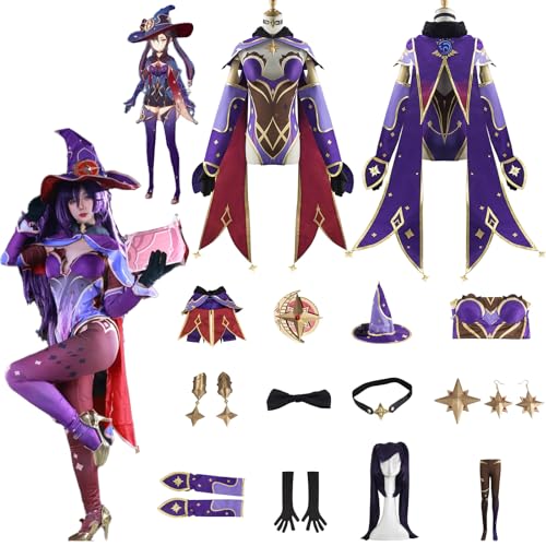 Daotutu Spiel Genshin Impact Cosplay Kostüm Outfit Rolle Mona Cosplay Uniform Komplettset Set Halloween Karneval Party Dress Up Anzug mit Perücke (3XL) von Daotutu