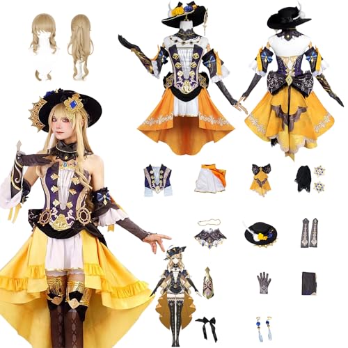 Daotutu Spiel Genshin Impact Cosplay Kostüm Outfit Rolle Navia Caspar Cosplay Uniform Komplettset Set Halloween Karneval Party Dress Up Anzug mit Perücke (2XL) von Daotutu