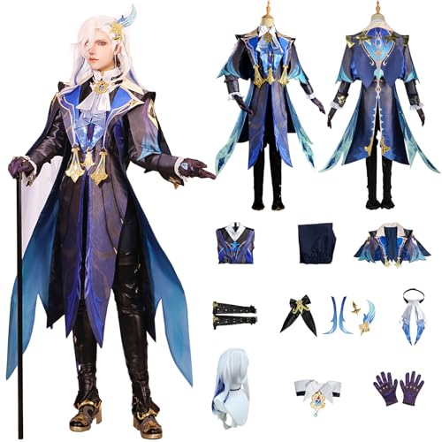 Daotutu Spiel Genshin Impact Cosplay Kostüm Outfit Rolle Neuvillette Cosplay Uniform Komplettset Set Halloween Karneval Party Dress Up Anzug mit Perücke (3XL) von Daotutu